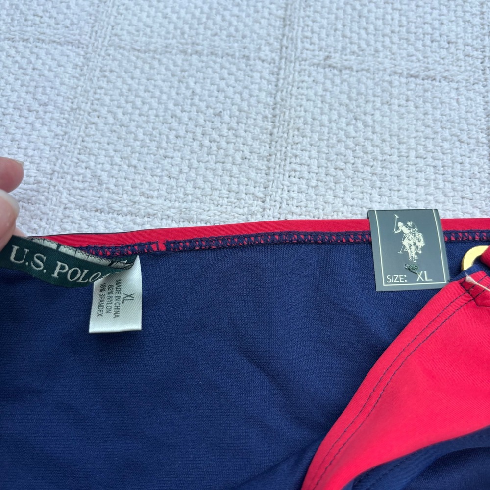 Women's XL Y2K US POLO ASSN Red Navy Blue Striped Gold O-Ring Bikini Bottoms NWT - Picture 3 of 6